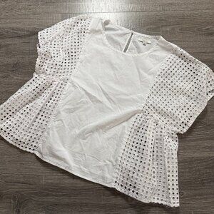 Madewell Eyelet Floatweave Cotton Blouse Top White Women Size Large